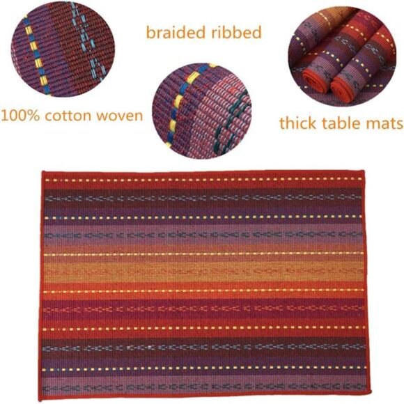 Hand Woven with 100% Cotton Placemats Colorful Placemats Braided Ribbed Durable - Picture 4 of 8